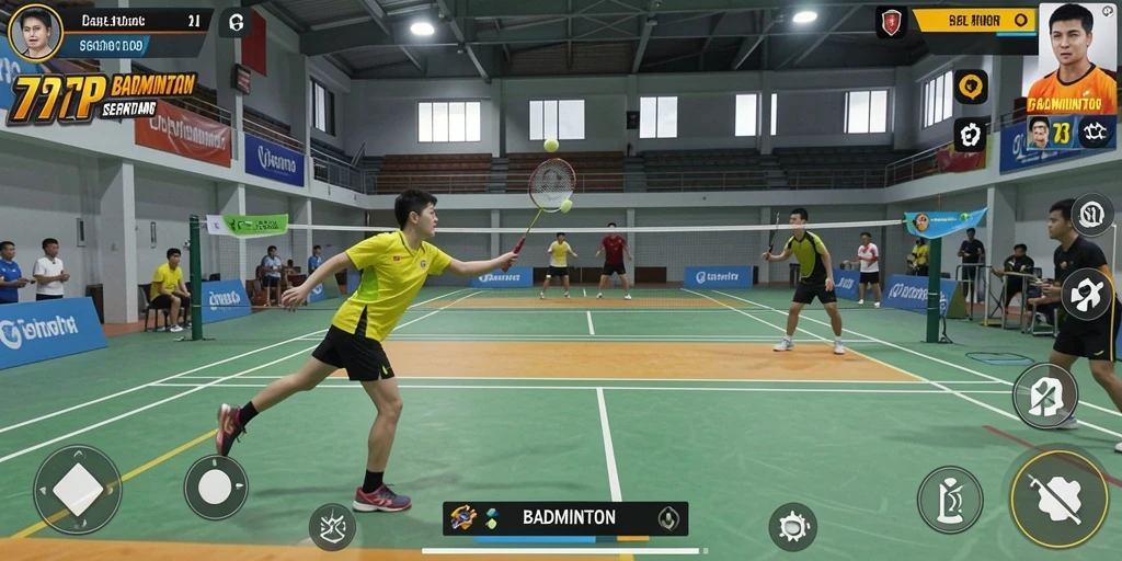 Tampilan antarmuka game Badminton 77RP yang menarik dan interaktif.
