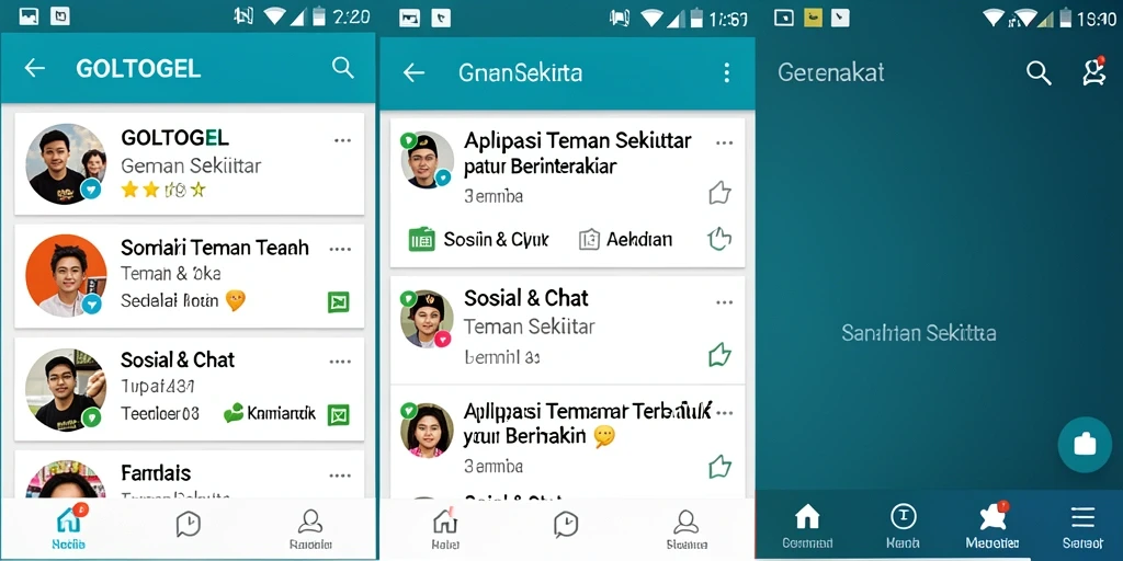 Antarmuka GOLTOGEL menampilkan fitur Teman Sekitar yang intuitif.