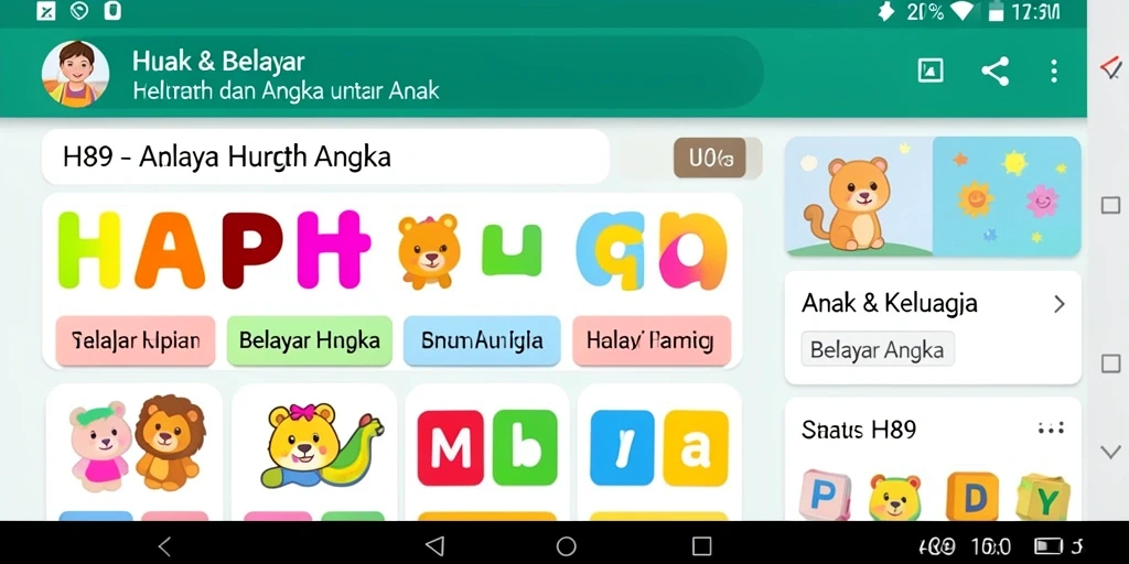 Antarmuka H89 yang ceria dan interaktif untuk belajar huruf dan angka.