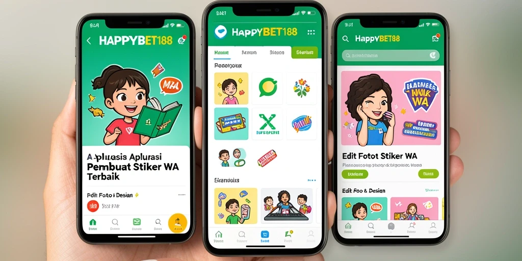 Tampilan antarmuka aplikasi HAPPYBET188 untuk pembuatan stiker WA.