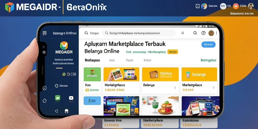 Screenshot utama MEGAIDR dengan antarmuka menarik untuk belanja online.