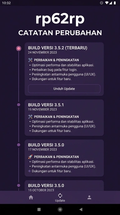 Tampilan riwayat versi rp62rp